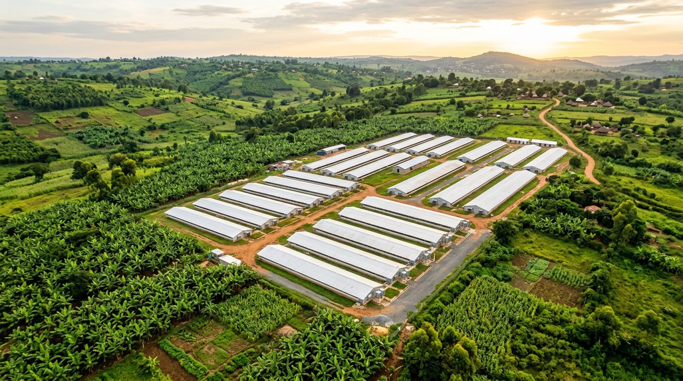 Aerial view of modern East African poultry farm