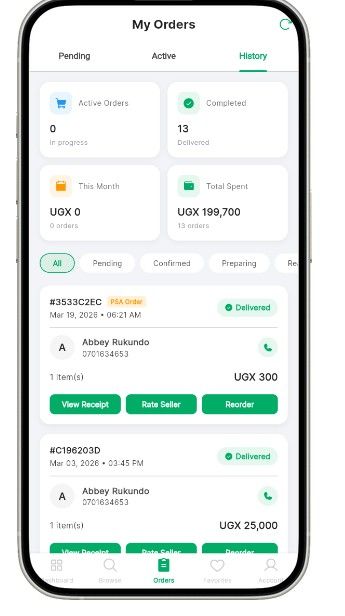 Order tracking with delivery status and receipts